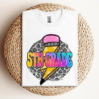 5th grade pencil leopard background circle 39593 DTF transfer