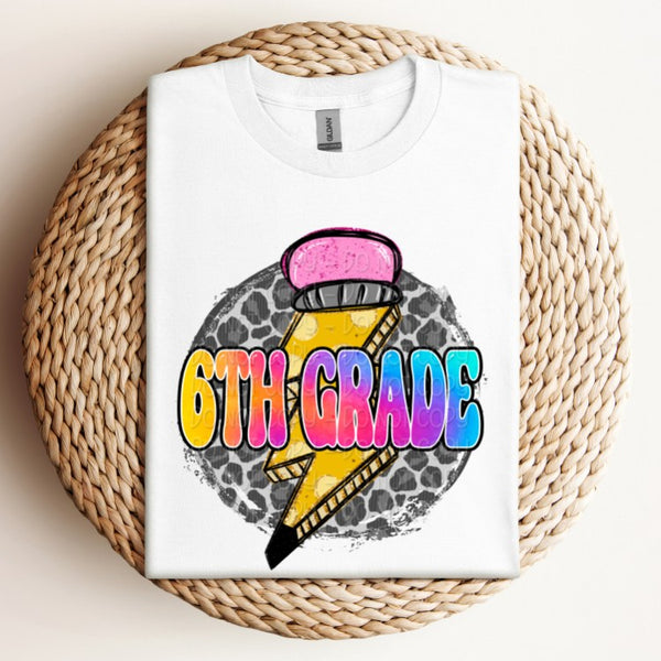 6th grade pencil leopard background circle 39590 DTF transfer