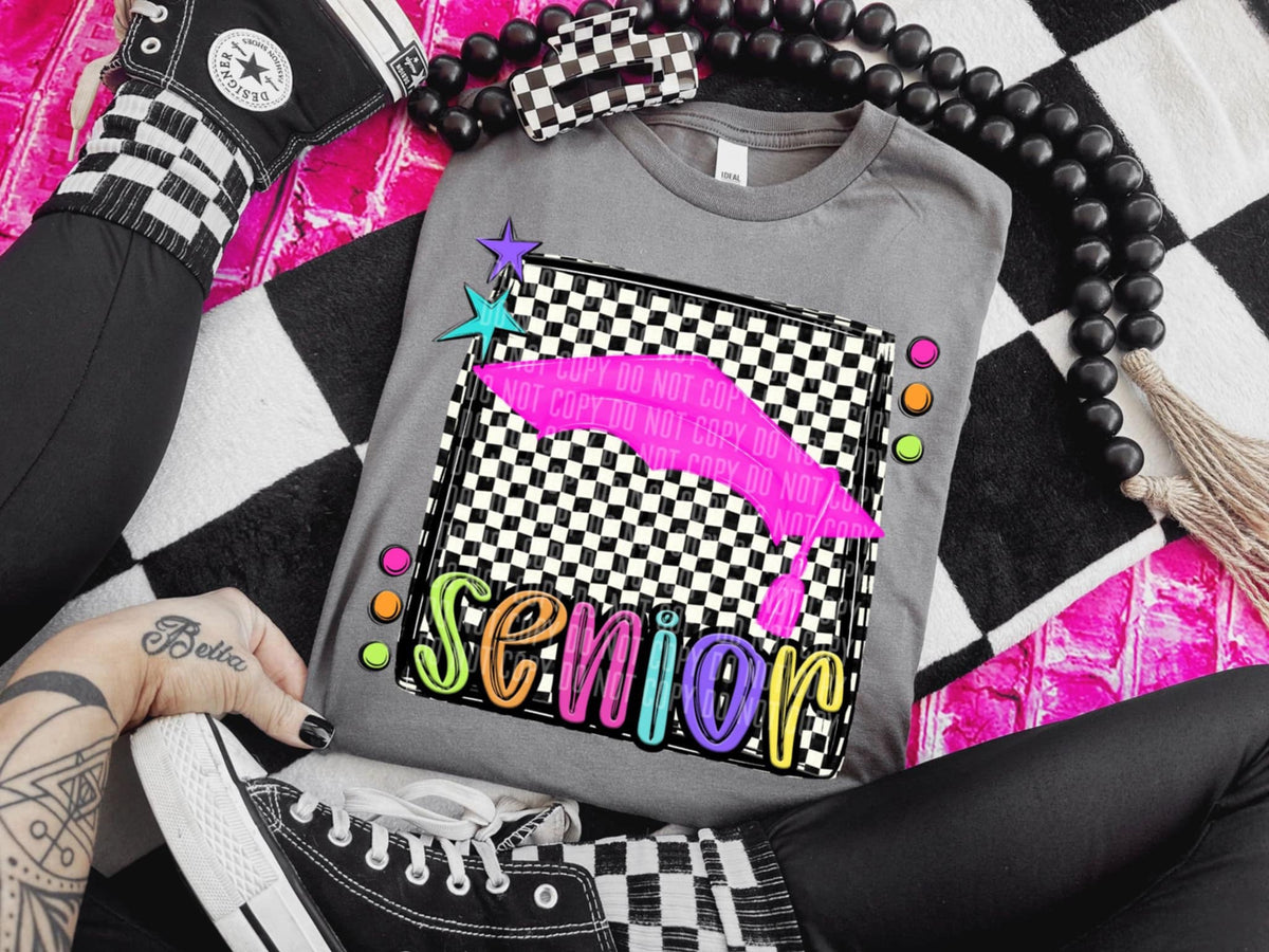 Senior checkered preppy bright (Caplinger) 91441 DTF transferr