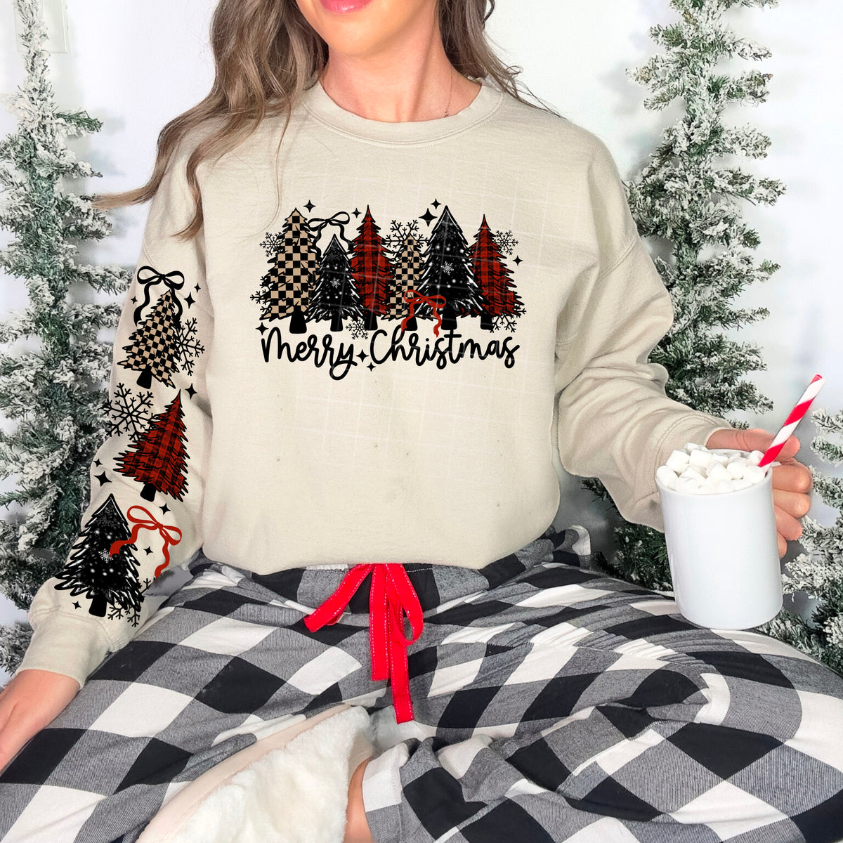 Merry Christmas Plaid and checker trees (front only) (csc) DTF transfer