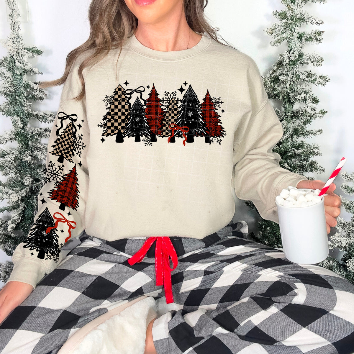 Plaid and checker trees no words (front only) (csc) DTF transfer