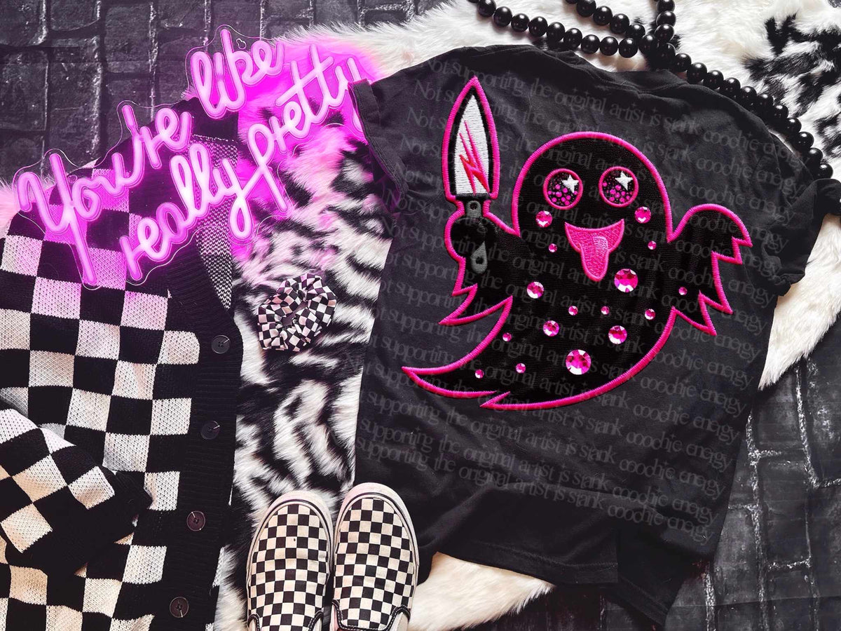 Embroidered ghost pink outline (GWD) 39665 DTF transfer