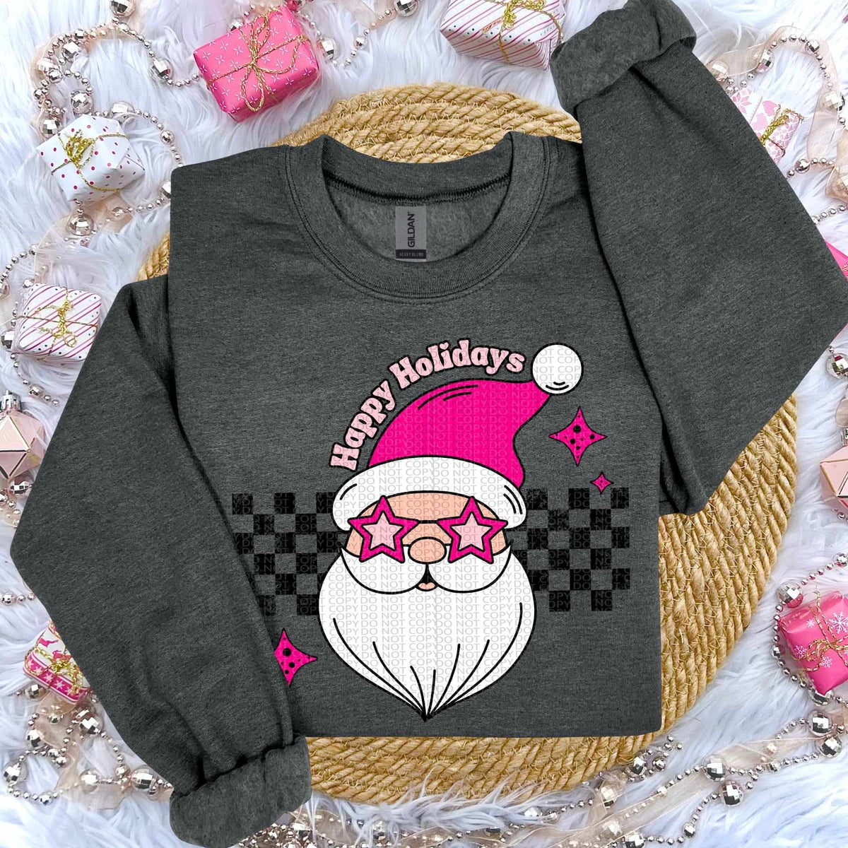 Happy holidays Santa pink hat (HW) 60979 DTF transfer