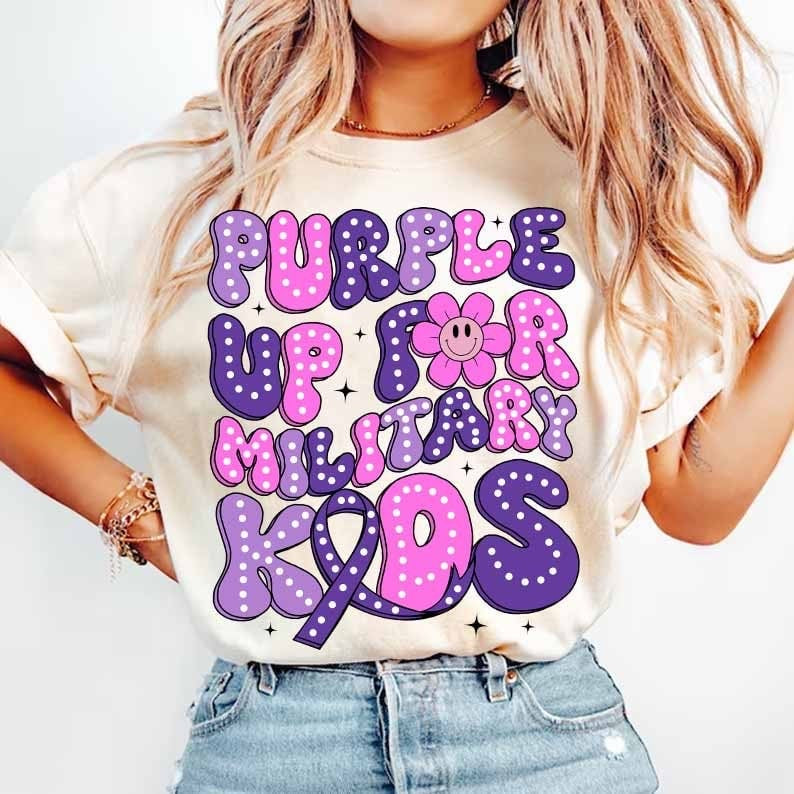 Purple up for military kids white dots 29311 DTF transfer