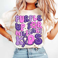 Purple up for military kids white dots 29311 DTF transfer