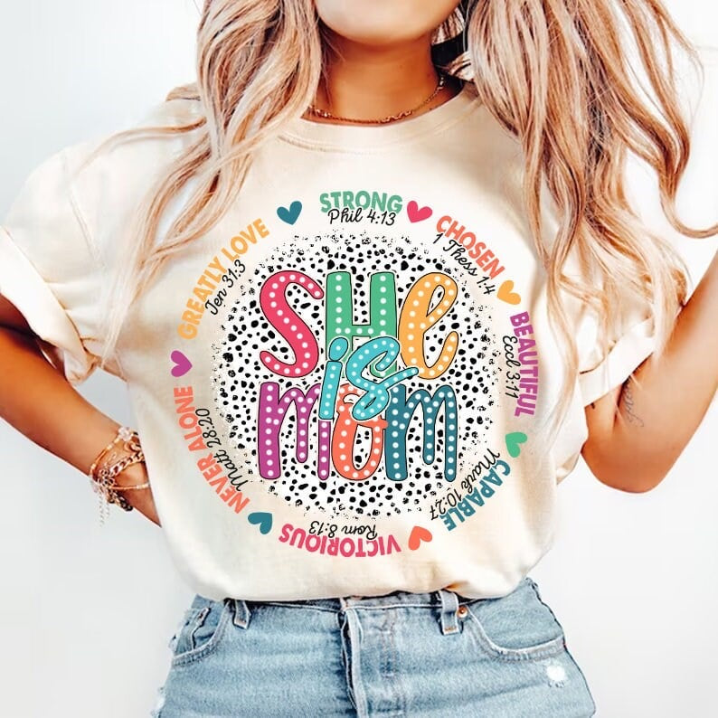 She is mom circle with dotted background 29296 DTF transfer