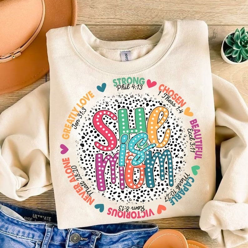 She is mom circle with dotted background 29296 DTF transfer