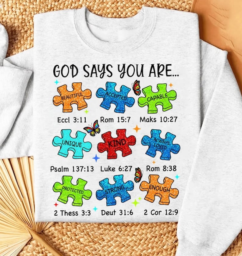 God says you are glittery puzzle pieces 29289 DTF transfer