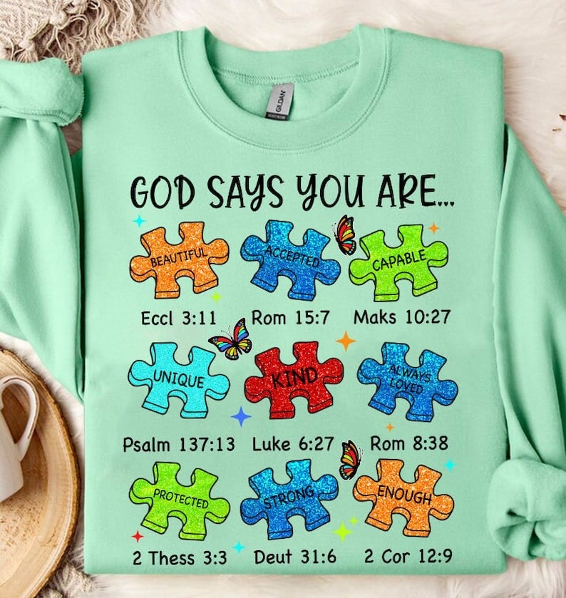God says you are glittery puzzle pieces 29289 DTF transfer