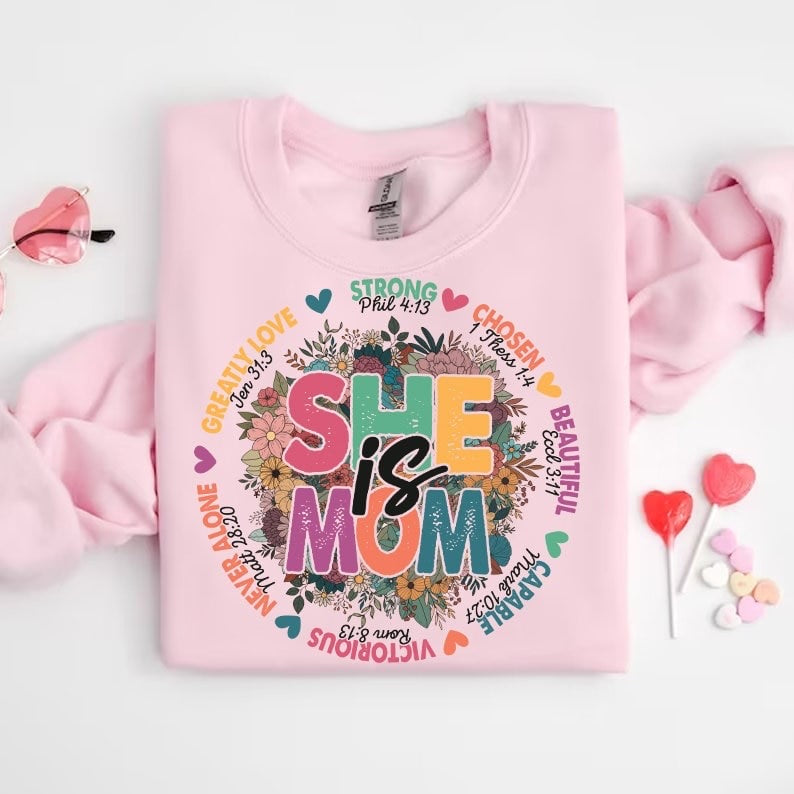 She is mom circle with flowers grunge 29291 DTF transfer