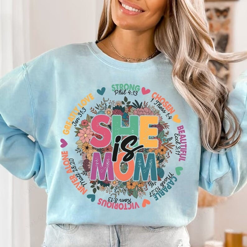 She is mom circle with flowers grunge 29291 DTF transfer