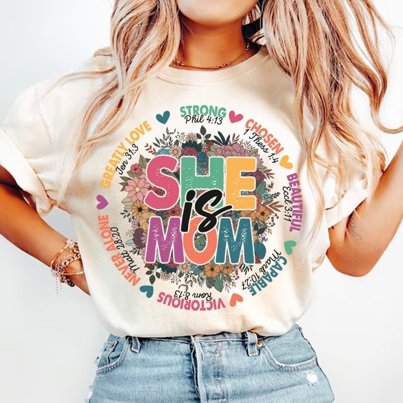 She is mom circle with flowers grunge 29291 DTF transfer