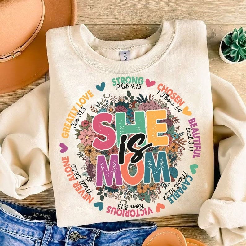 She is mom circle with flowers grunge 29291 DTF transfer