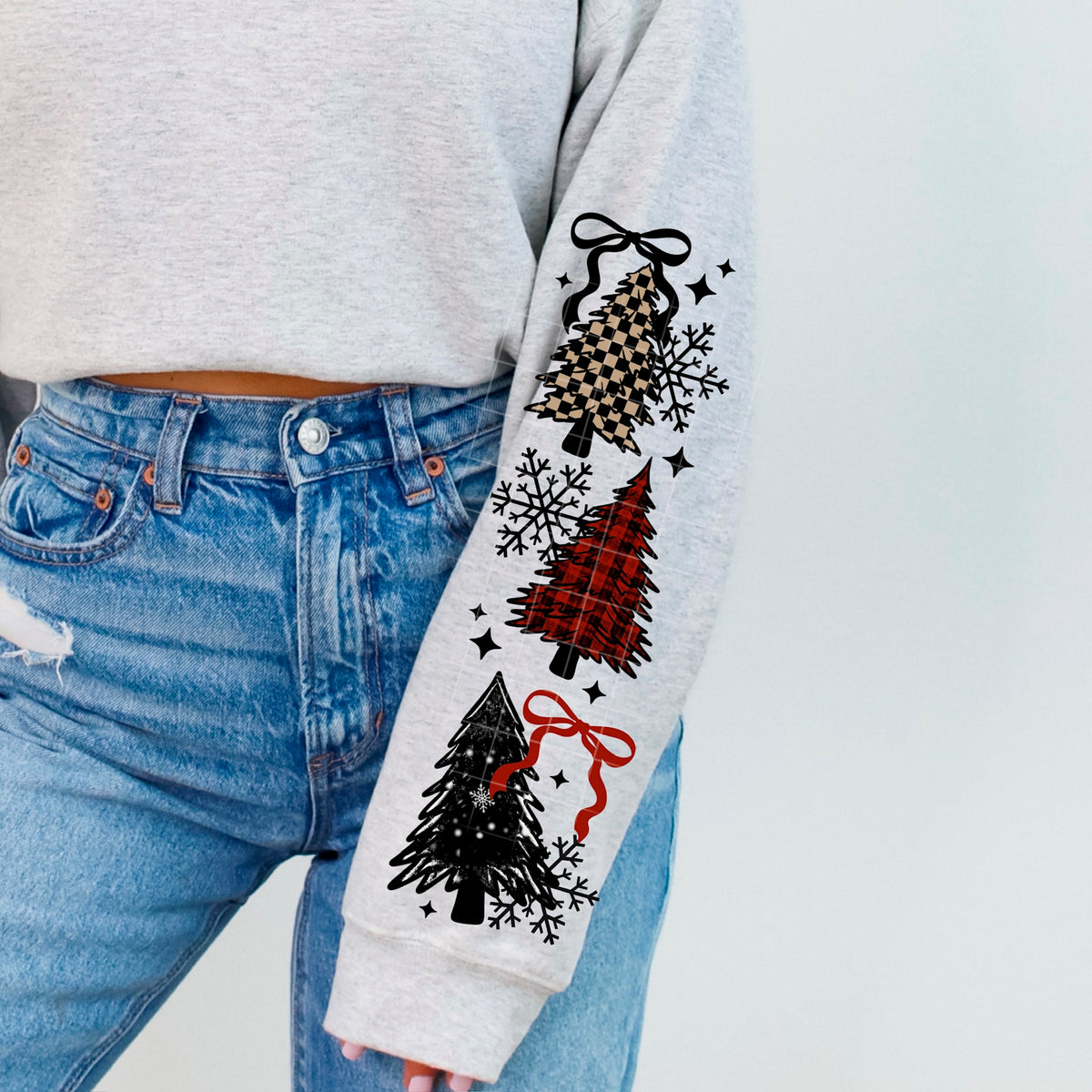 Merry Christmas Plaid and checker trees (SLEEVE) (csc) DTF transfer