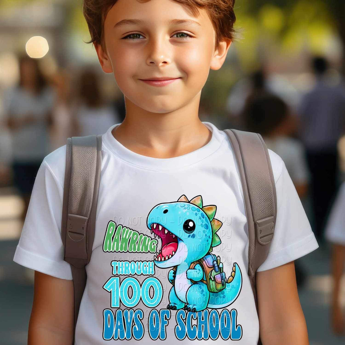 Rawring through 100 days of school blue dino 20043 DTF Transfer