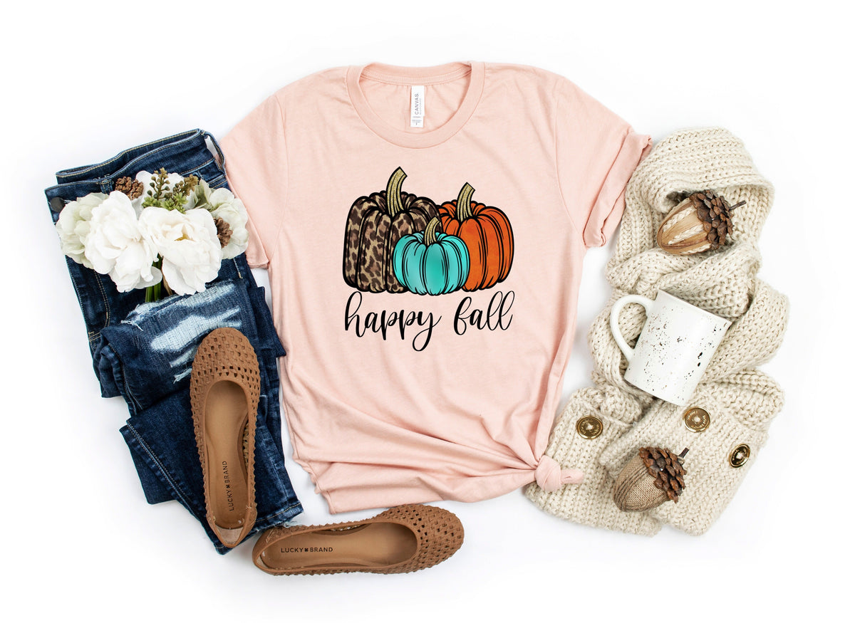 Happy fall leopard teal orange pumpkins 62084 DTF transfer