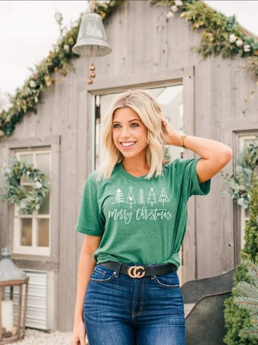 Merry Christmas white doodle trees 62092 DTF transfer