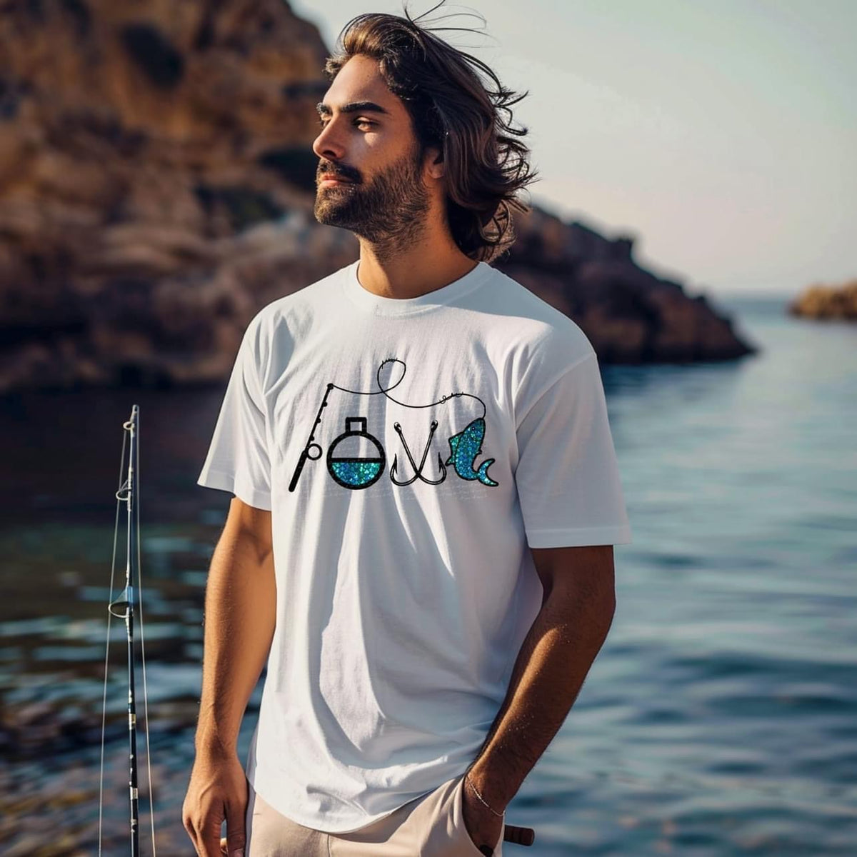 Rod bobber hooks fish 22982 DTF transfer