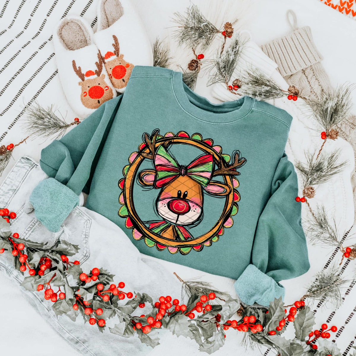 Reindeer Frame and Bow (SDD) DTF Transfer