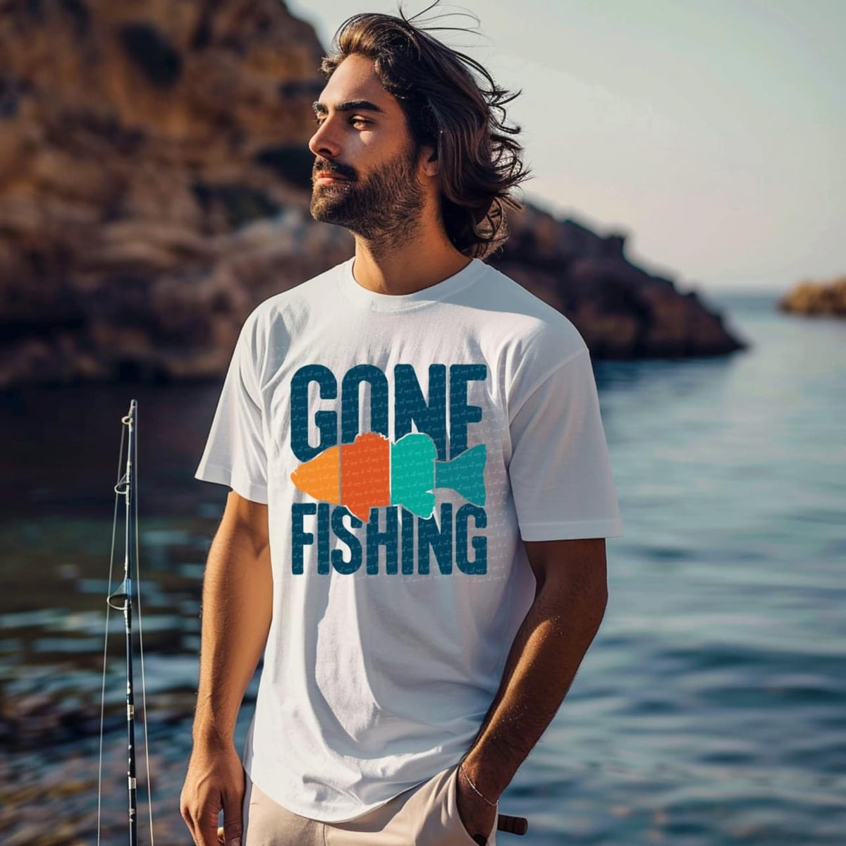 Gone fishing multi color 22969 DTF transfer