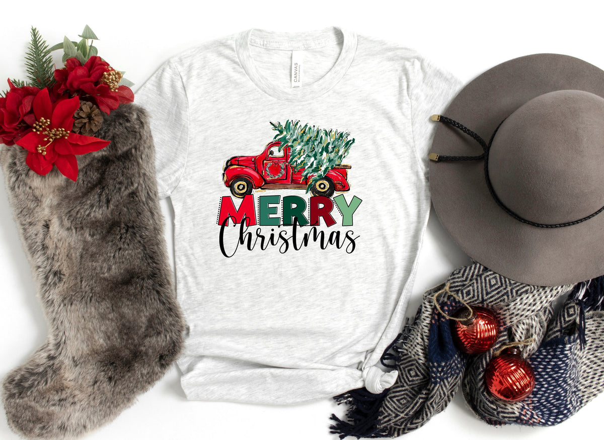 Merry Christmas red truck wreath 62113 DTF transfer