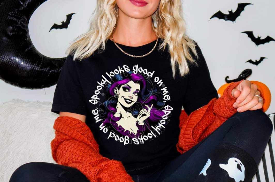 Spooky looks good on me circle (DDD) 39750 DTF transfer