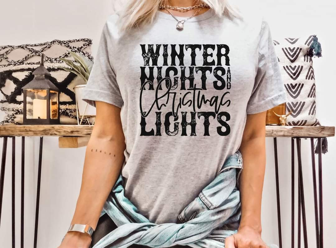 Winter nights Christmas lights BLACK 62118 DTF transfer