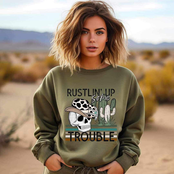 Rustlin up some trouble skellie with hat and cacti 20098 DTF Transfers