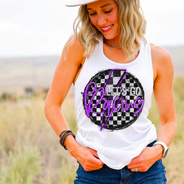 Lets go racing circle with purple font 29360 DTF transfer