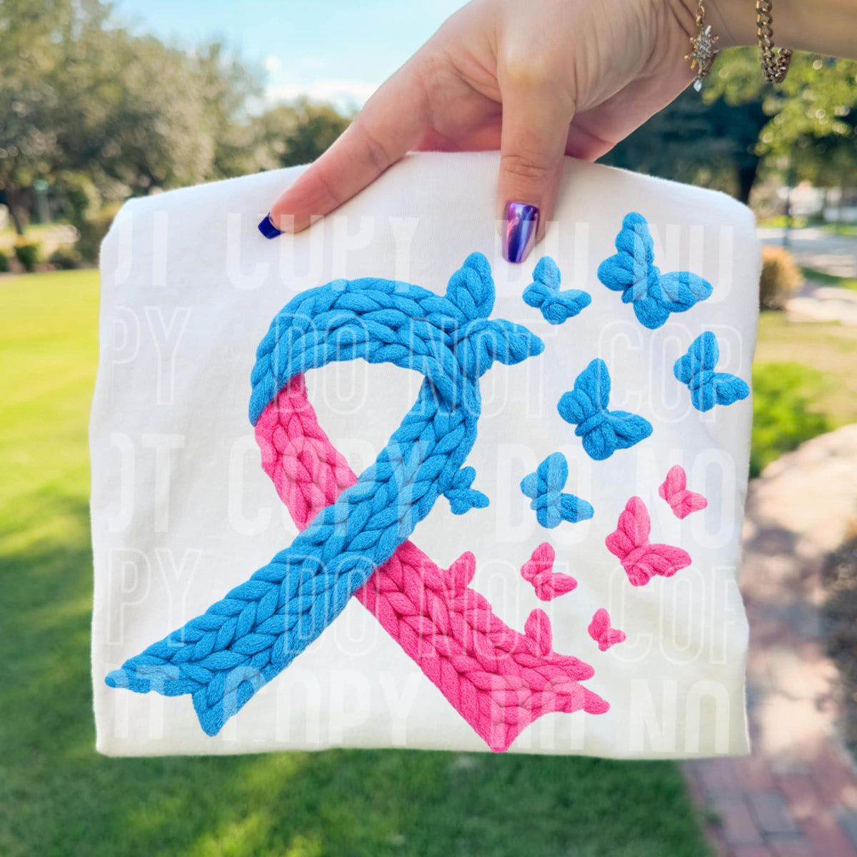 Faux Yarn blue and pink ribbon (SBB) DTF Transfer