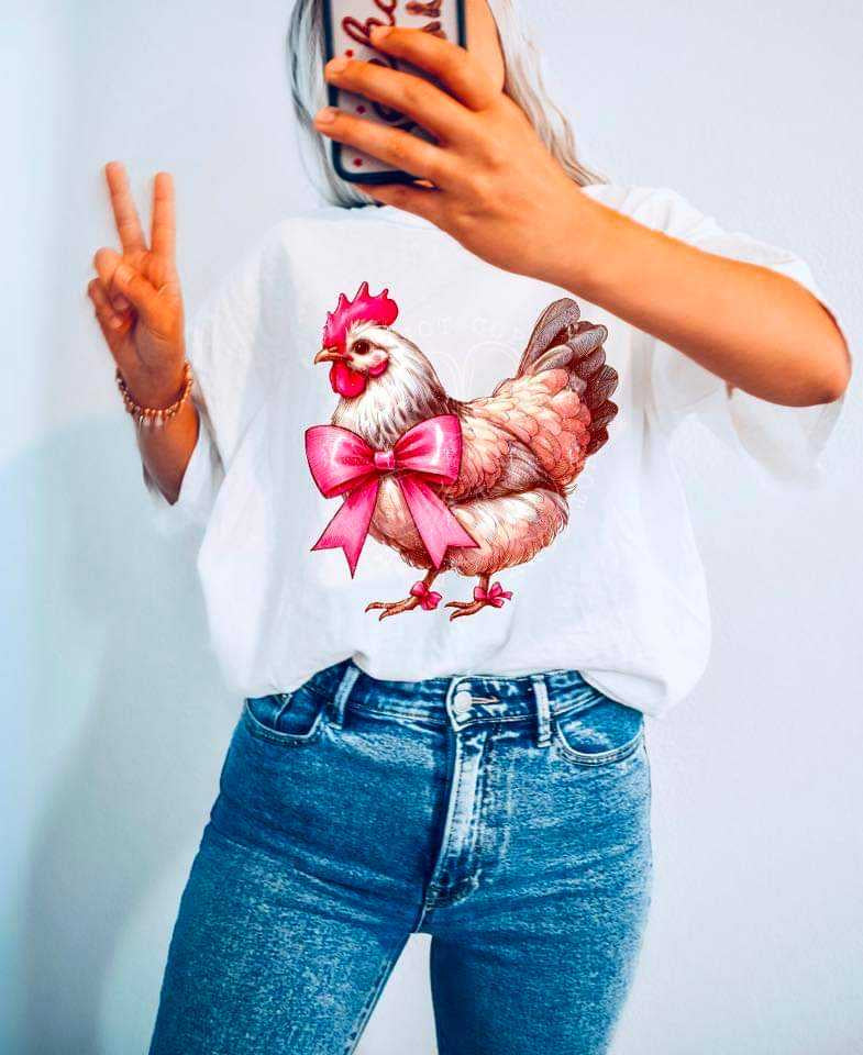 Chicken with pink bow (LYTTLE) 29386 DTF transfer