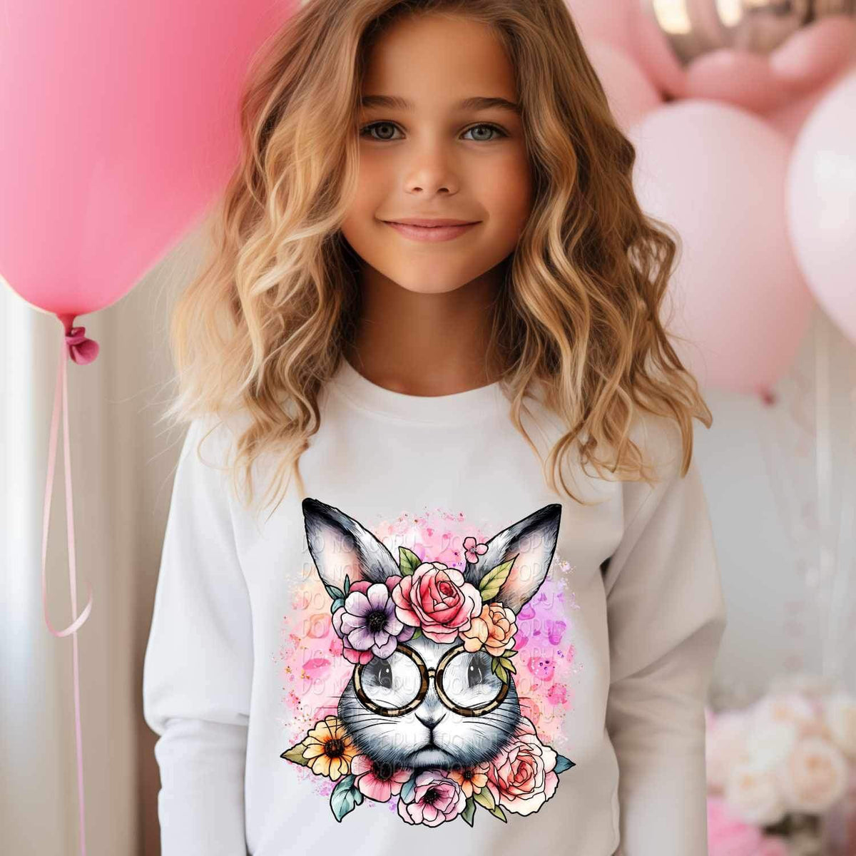 Floral bunny with glasses 20118 DTF Transfer