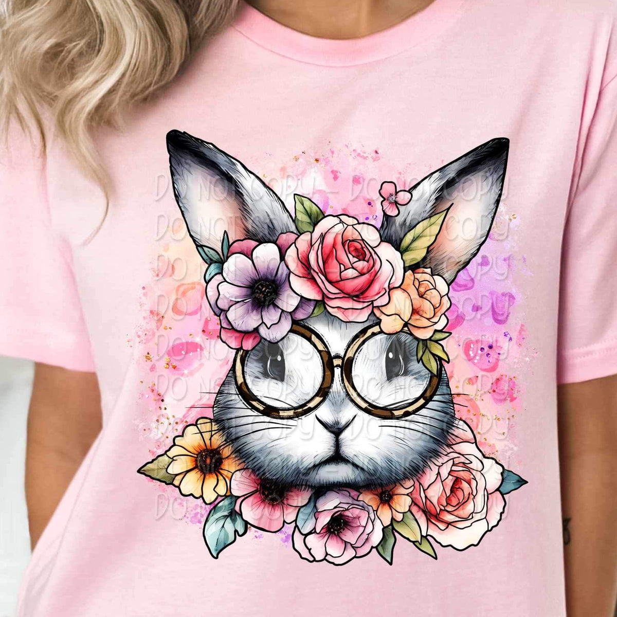 Floral bunny with glasses 20118 DTF Transfer