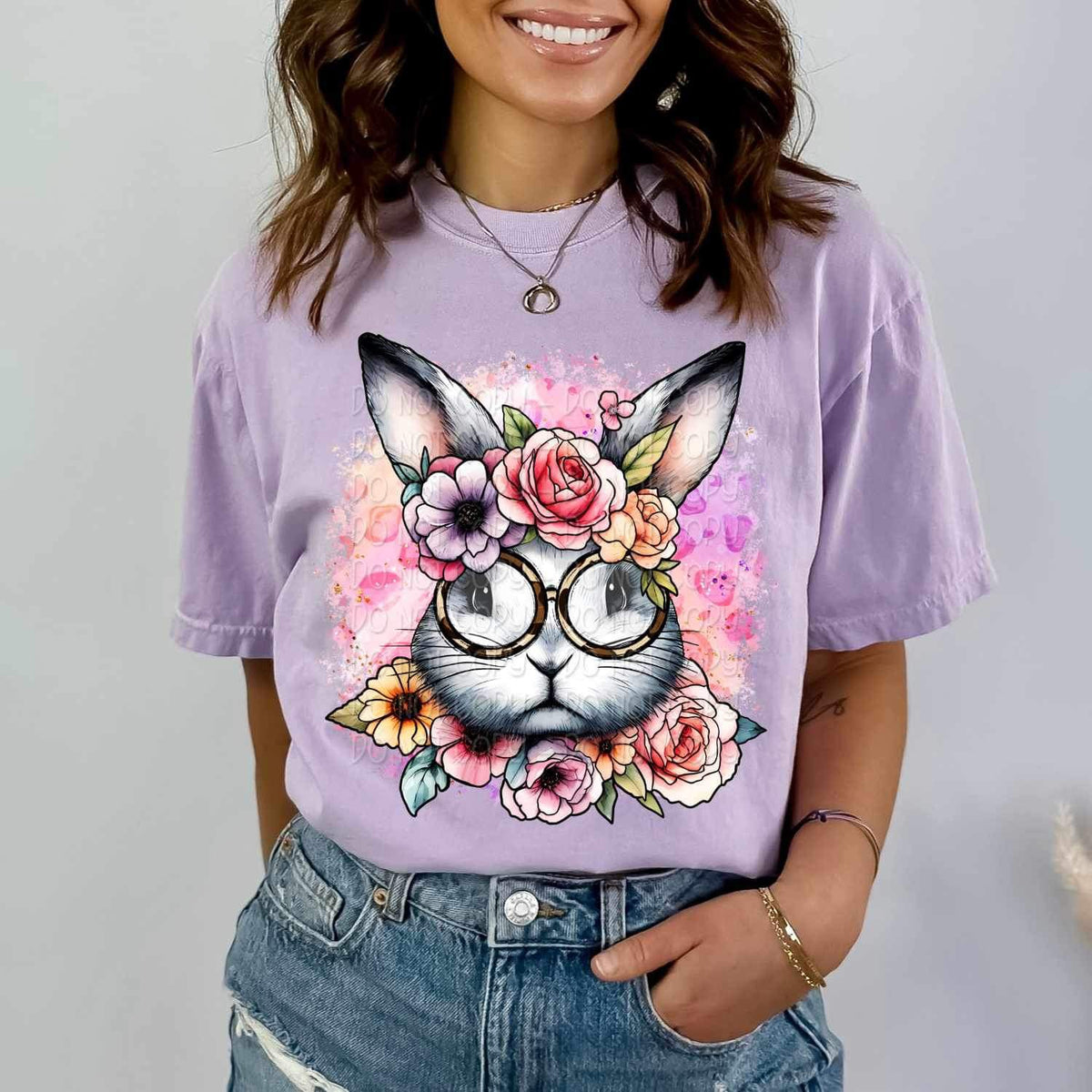 Floral bunny with glasses 20118 DTF Transfer