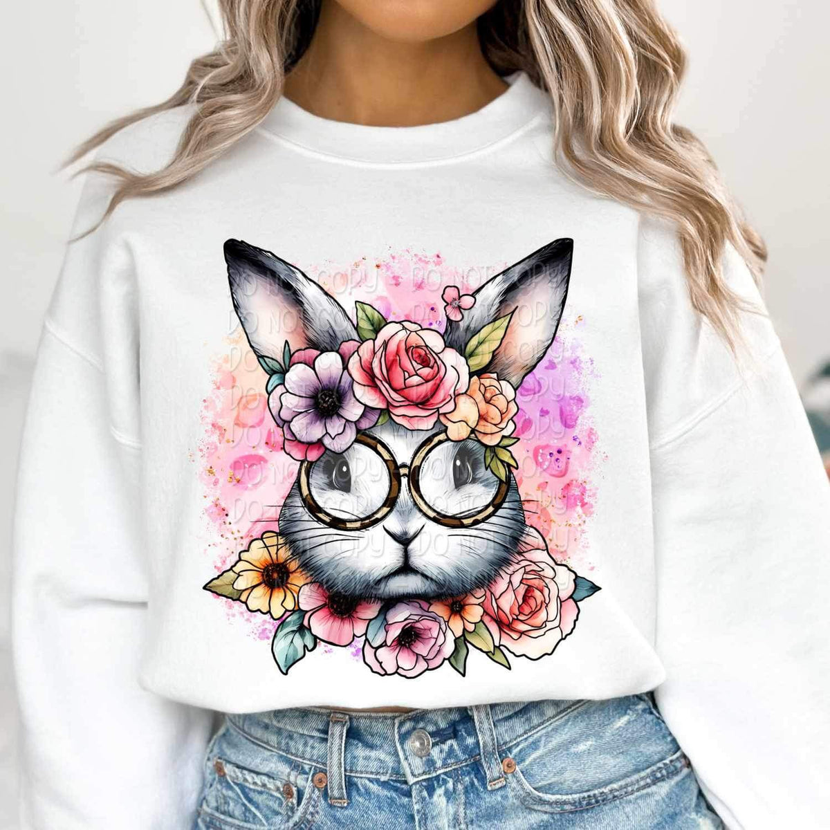 Floral bunny with glasses 20118 DTF Transfer