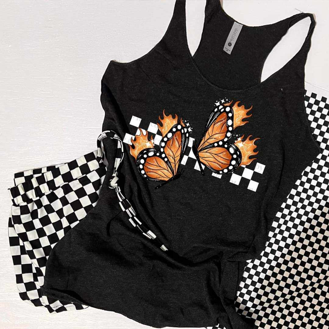 Butterflies on fire white checkered (CSC) 29410 DTF transfer