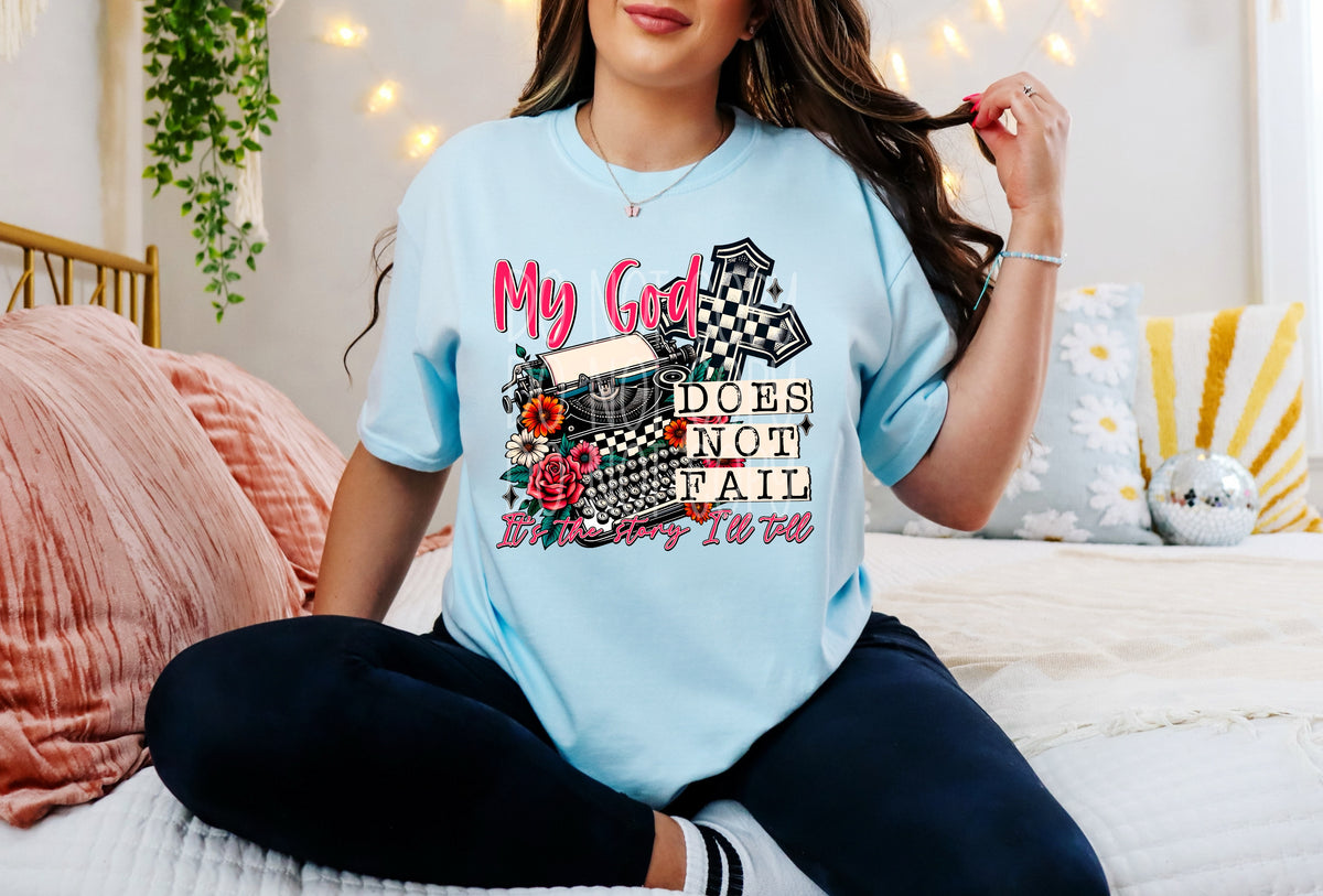 My god does not fail typewriter and cross 29208 DTF transfer