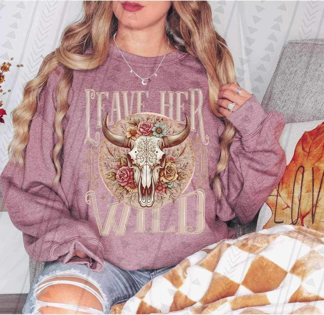 Leave her wild bull skull 20122 DTF Transfer