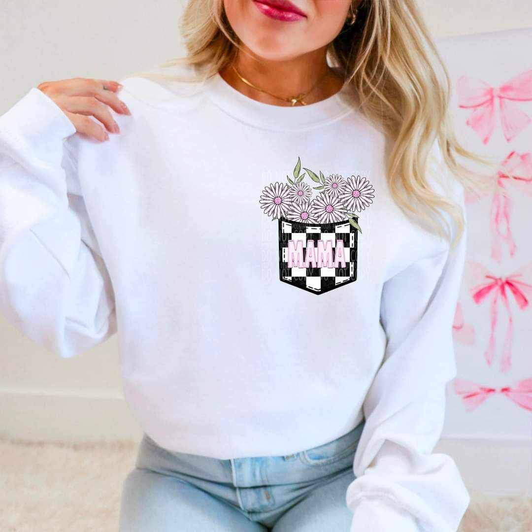 Mama checkered pocket with flowers (MMD) 29413 DTF transfer