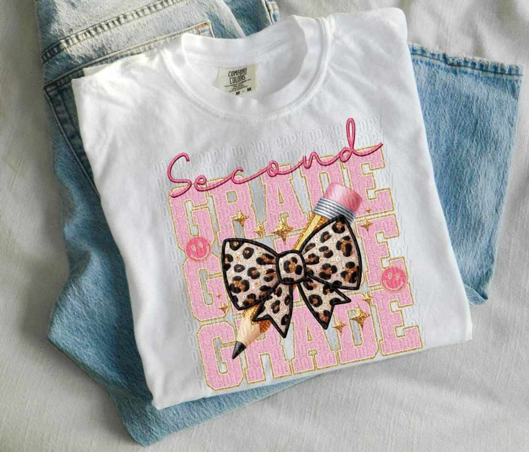 Second grade stacked pink fuzzy font (CRAFTI) 39792 DTF transfer