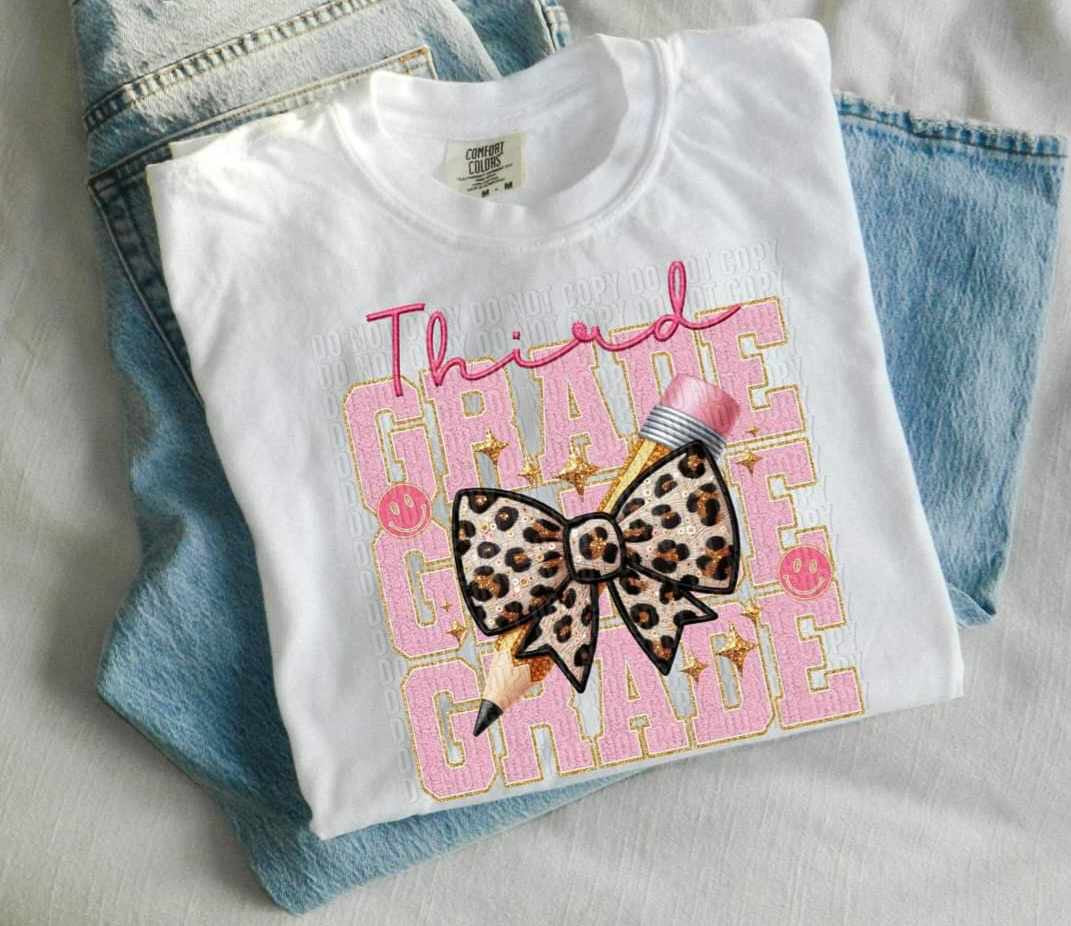 Third grade stacked pink fuzzy font (CRAFTI) 39791 DTF transfer