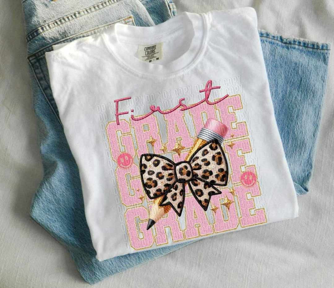 First grade stacked pink fuzzy font (CRAFTI) 39790 DTF transfer