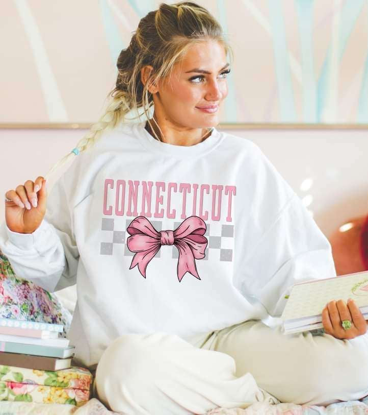 Connecticut pink font and bow (S&G) 29505 DTF transfer