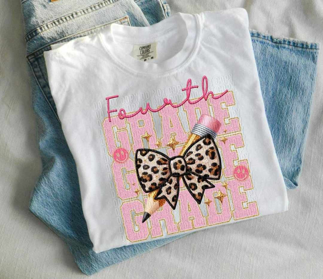 Fourth grade stacked pink fuzzy font (CRAFTI) 39789 DTF transfer