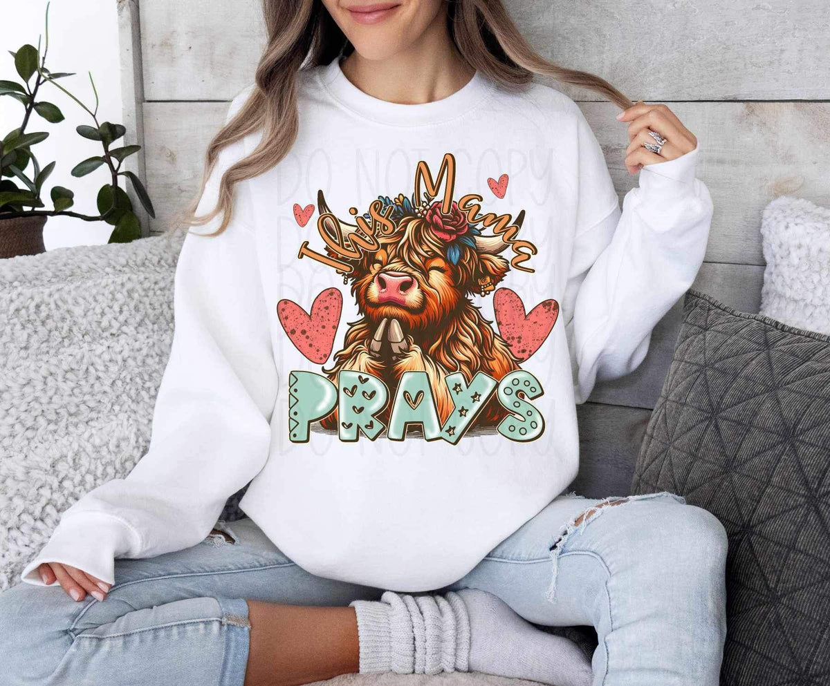 This mama prays shaggy cow 20135 DTF Transer