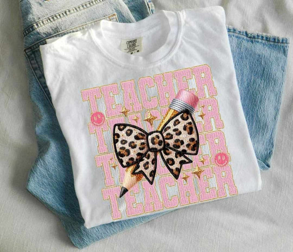 Teacher stacked pink fuzzy font (CRAFTI) 39784 DTF transfer