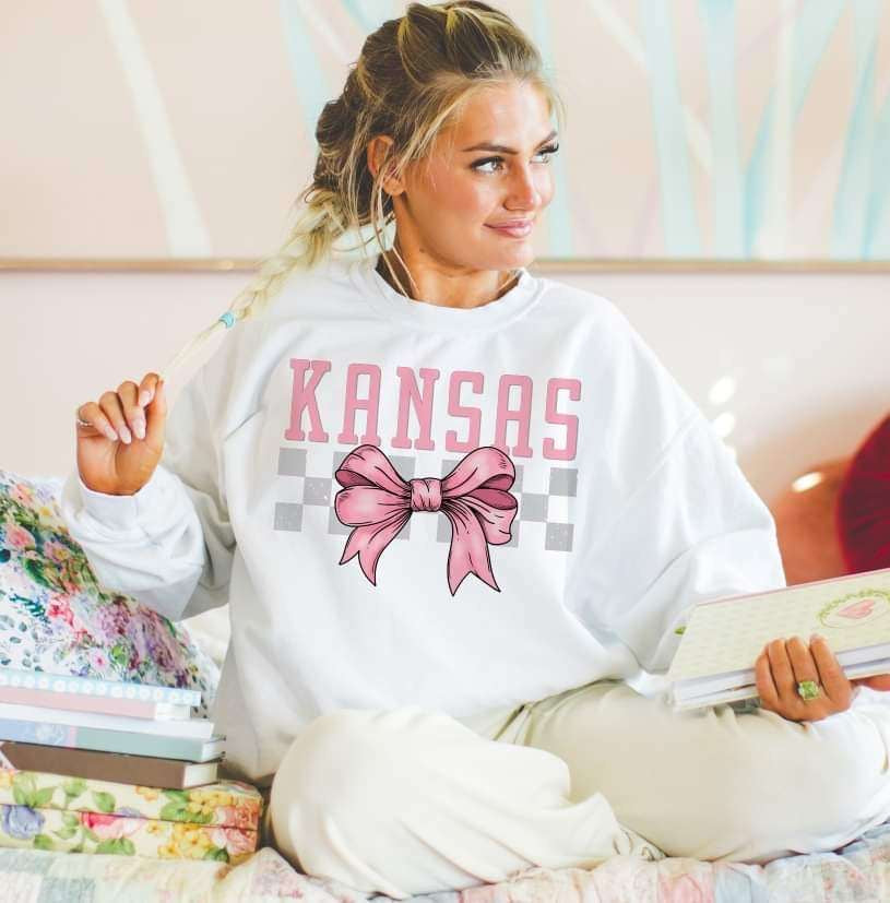 Kansas pink font and bow (S&G) 29493 DTF transfer