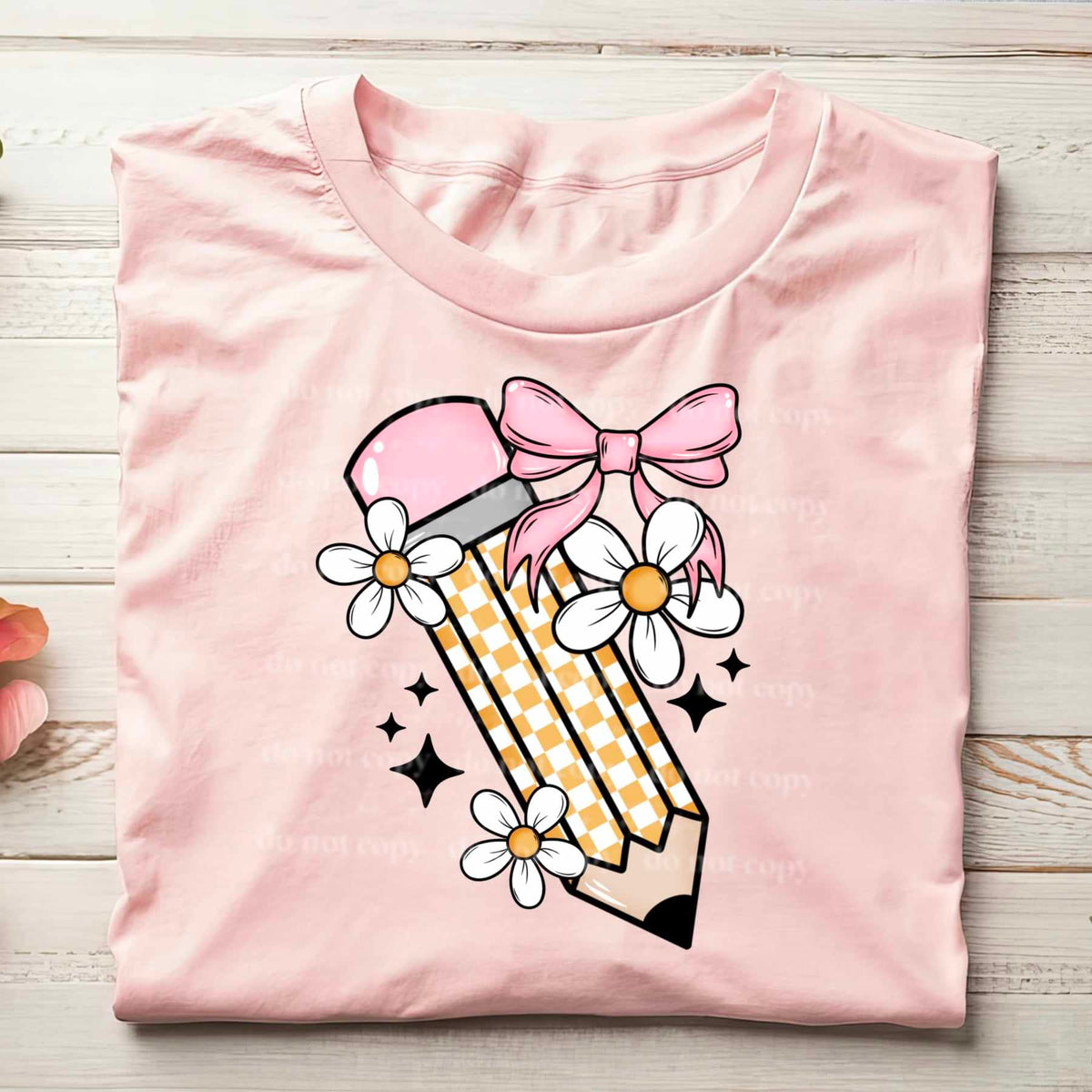 Checkered pencil with bow (CSC) 39844 DTF transfer