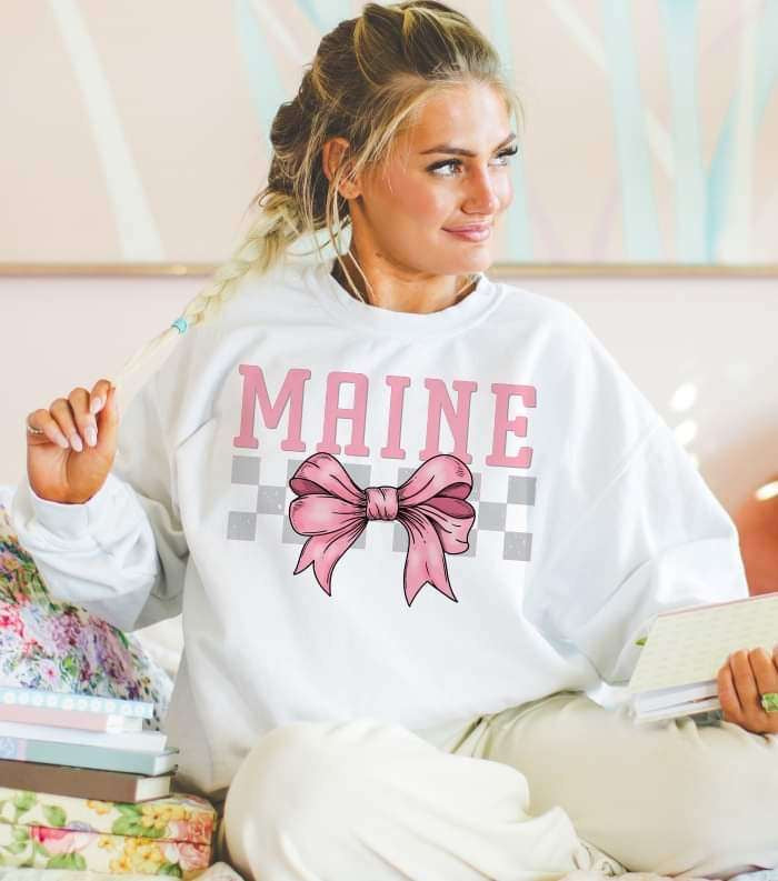 Maine pink font and bow (S&G) 29484 DTF transferine