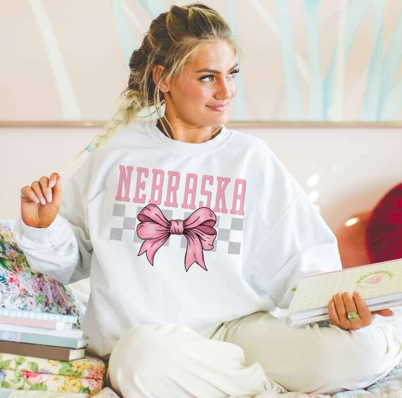 Nebraska pink font and bow (S&G) 29482 DTF transfer